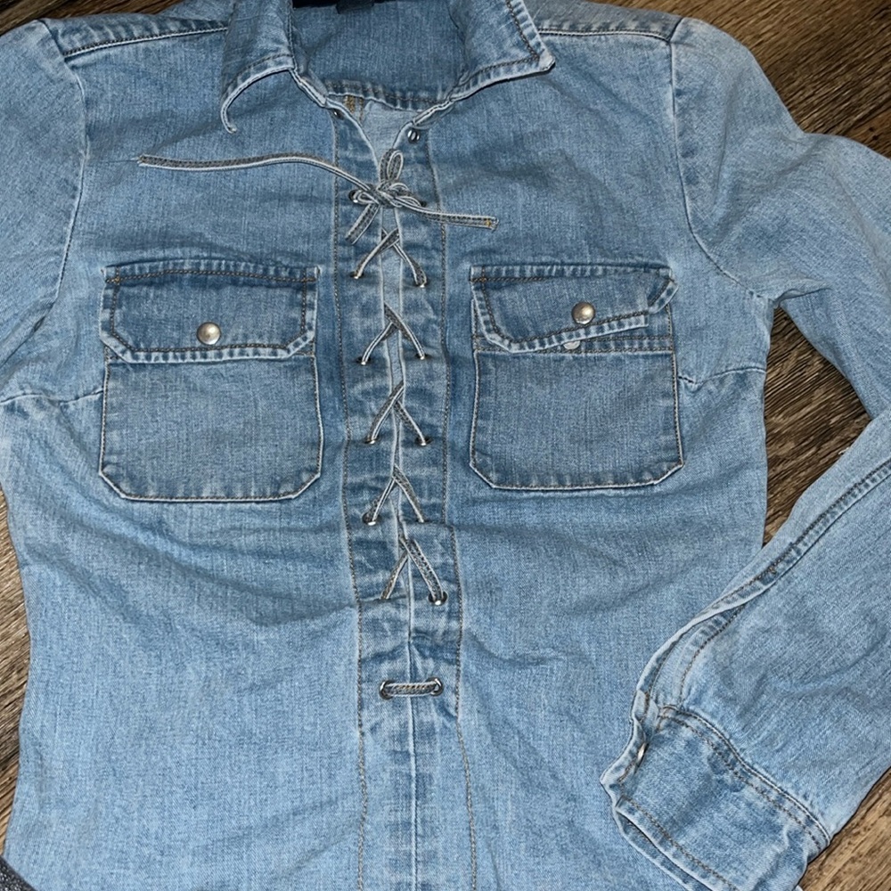 Women's Light Blue Denim Lace-Up Jacket